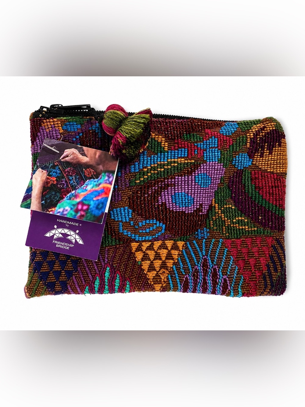 Friendship Bridge Handmade Guatemalan Woven Zip Pouch Tassel Bag